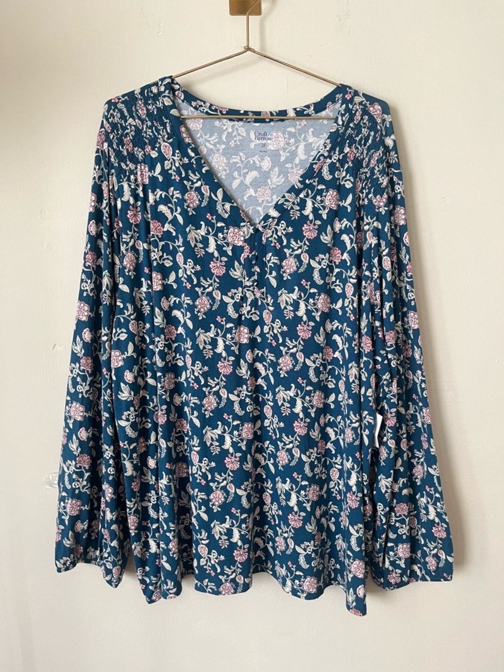 croft & barrow Teal Floral Cottagecore V-Neck Long Sleeve Top size 2X